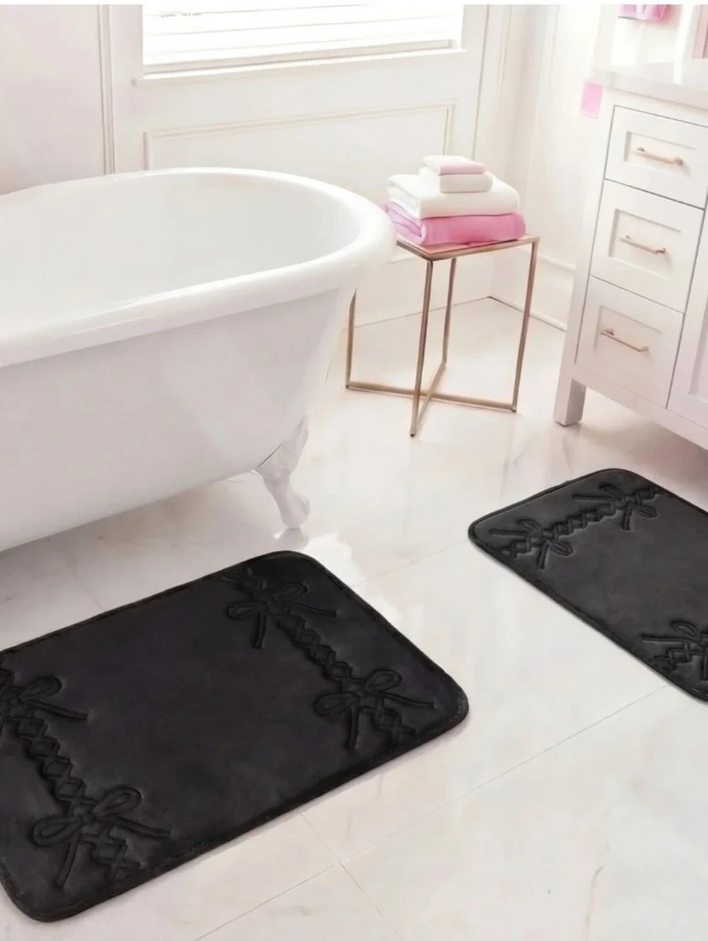 Juicy Couture Home 2-PC Set Corset Bows Embossed Quilted Memory Foam Bath Rugs